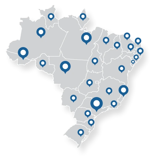 Mapa ilustrativo de clientes no Brasil